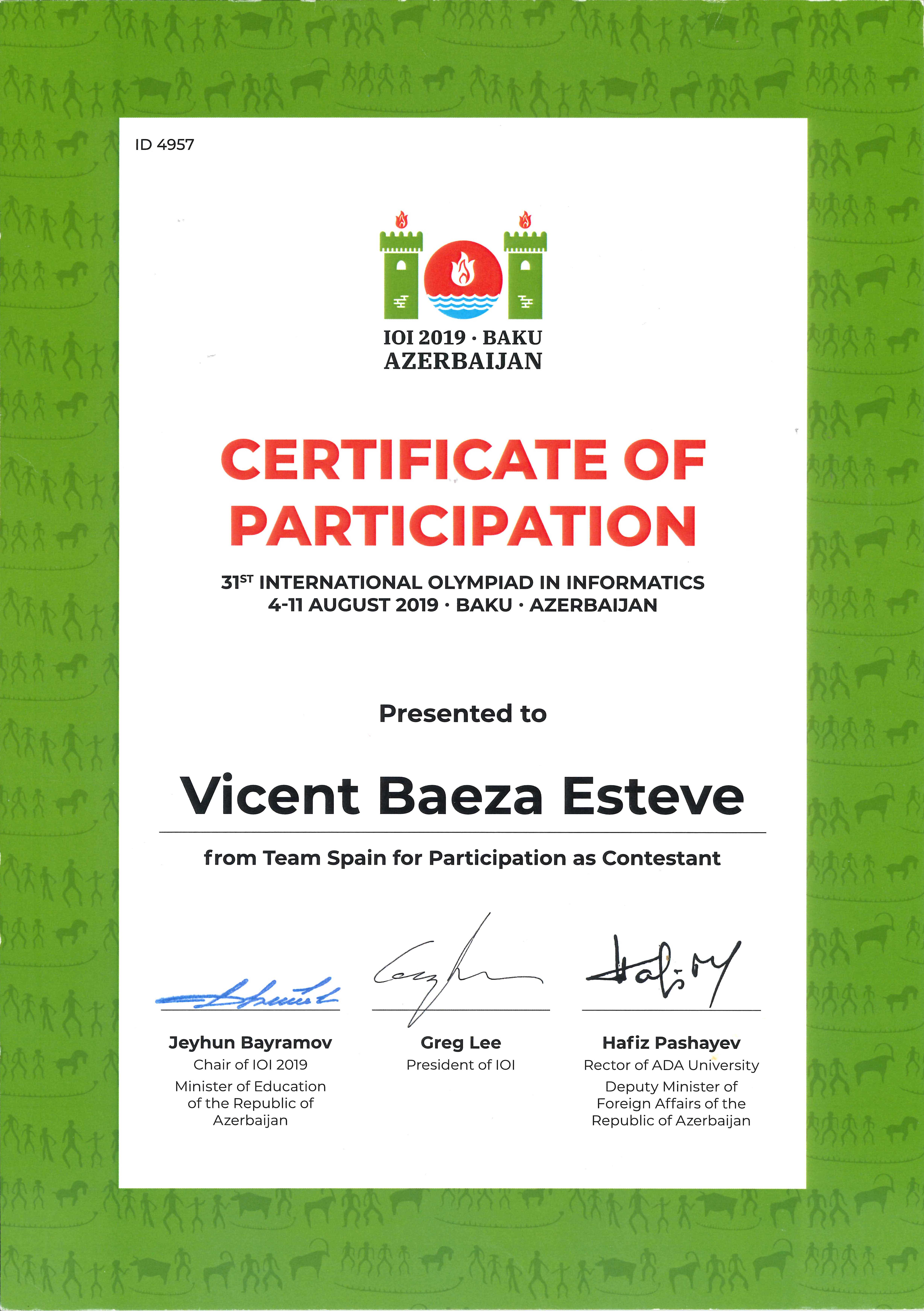 IOI Participation Certificate
